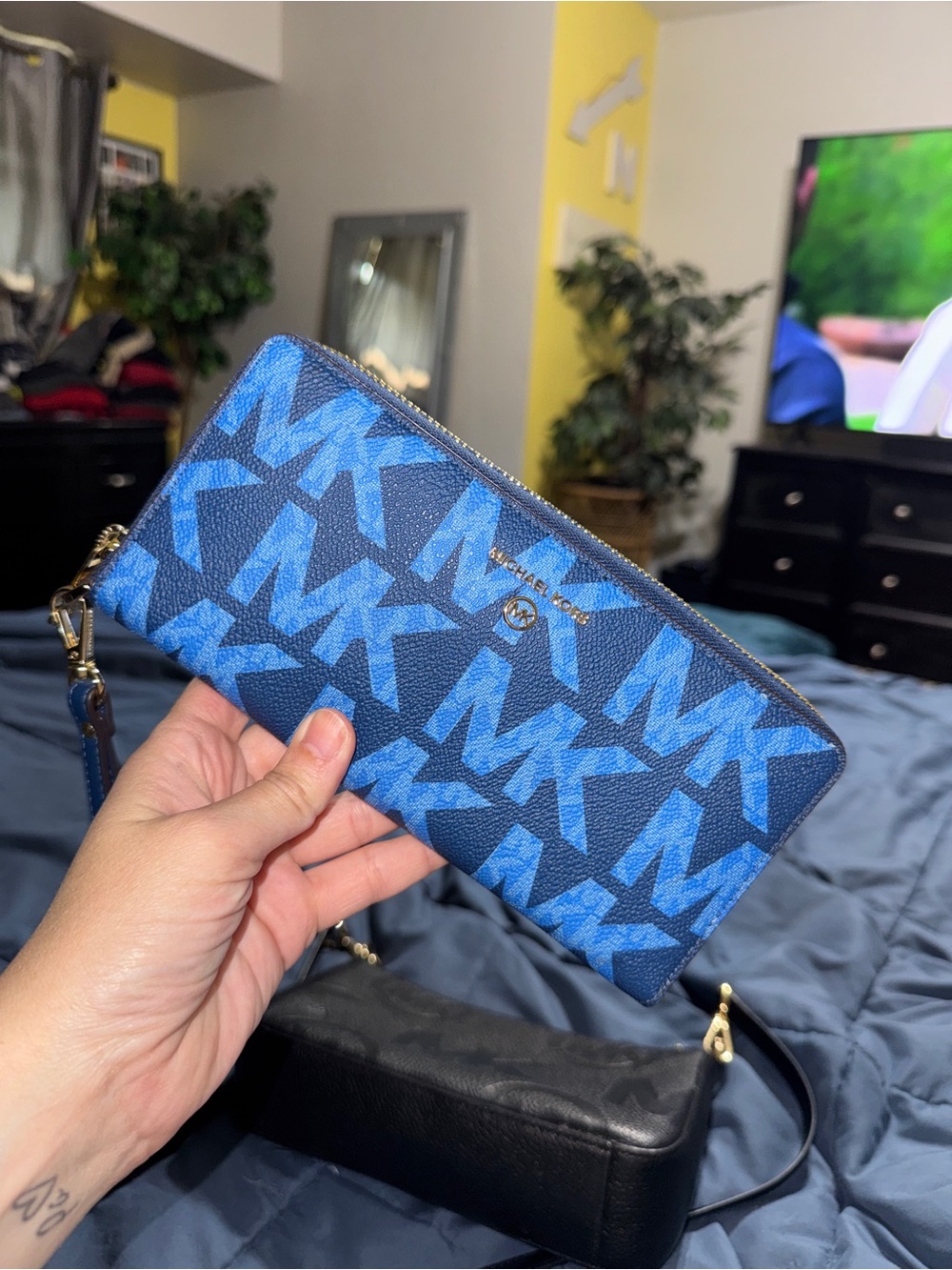 Michael Kors Blue MK Signature Zip-Around Wallet